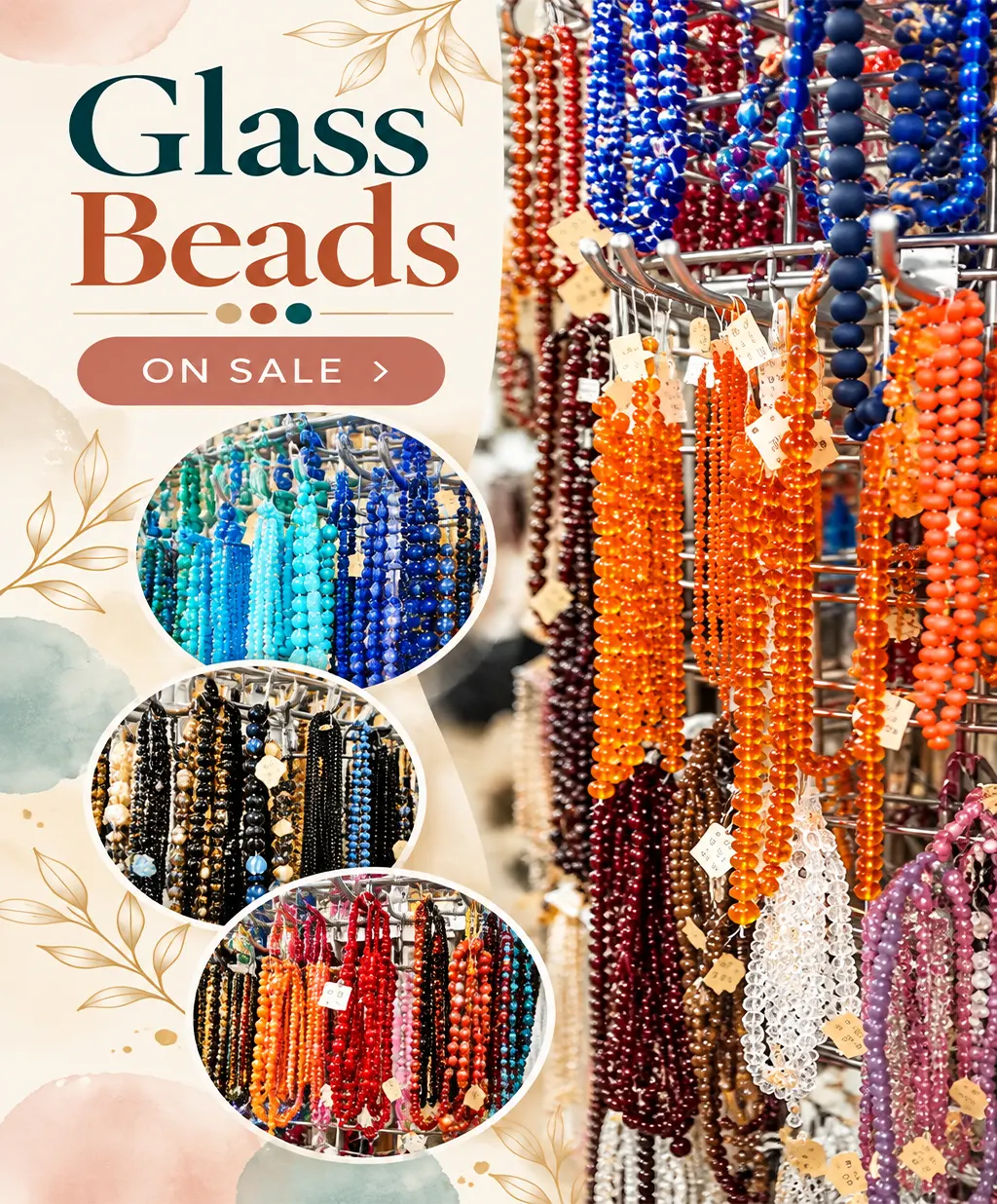 Colourful glass beads in packs